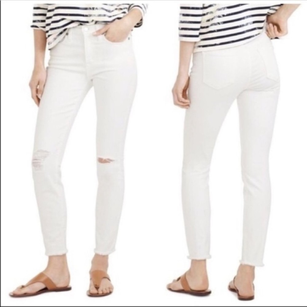 J Crew White Distressed Lookout High Rise Skinny Crop Jeans Size 26